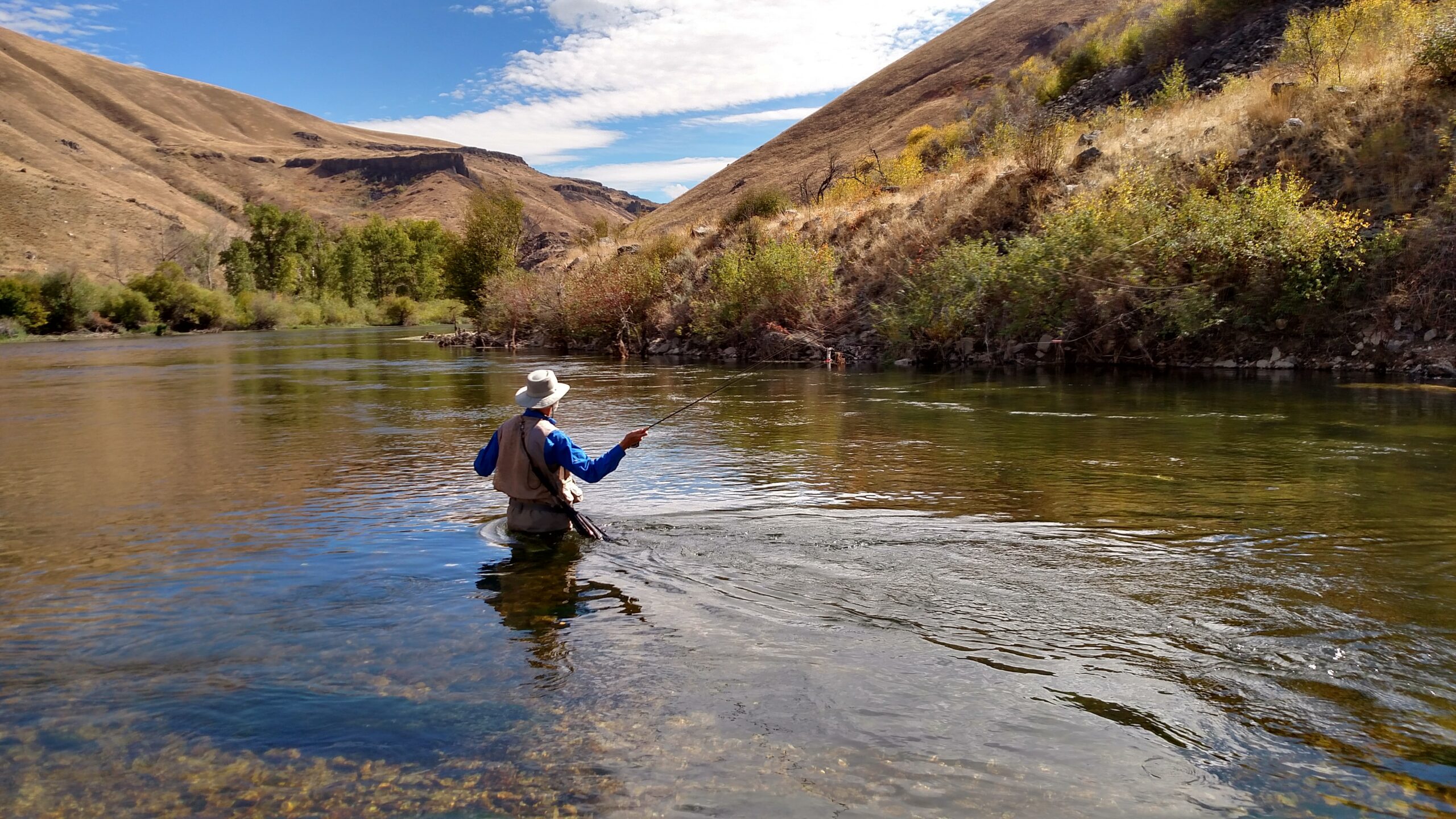 fly fishing wading in